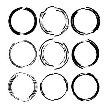 Set of black round grunge frames. Circle borders. Vector illustration. Stock Illustration