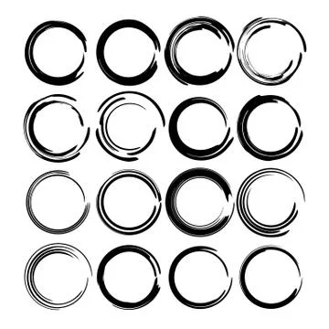 Set of black round grunge frames. Circle borders. Vector illustration. Stock Illustration