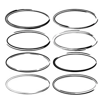 Set of black round grunge frames. Oval empty  borders. Vector illustration. Stock Illustration