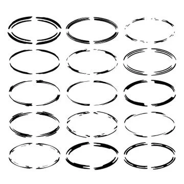 Set of black round grunge frames. Oval empty  borders. Vector illustration. Stockillustratie