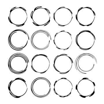 Set of black round grunge frames. Collection of borders. Vector illustration. Stock Illustration