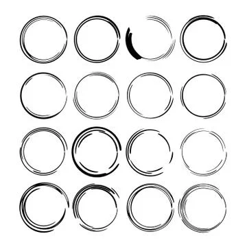 Set of black round grunge frames. Kit of  borders.  Vector illustration. Stock Illustration