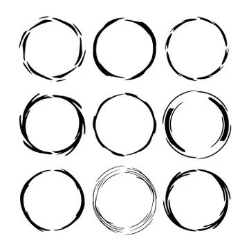 Set of black round grunge frames. Kit of  borders.  Vector illustration. Stock Illustration