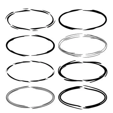 Set of black round grunge frames. Kit of  borders.  Vector illustration. Stock Illustration