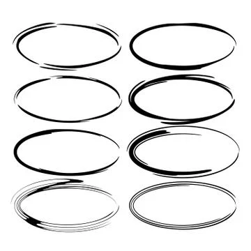 Set of black round grunge frames. Kit of  borders.  Vector illustration. Stock Illustration