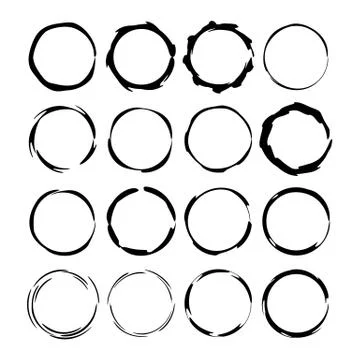 Set of black round grunge frames. Kit of  borders.  Vector illustration. Stock Illustration