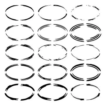 Set of black round grunge frames. Oval empty  borders. Vector illustration. Stock Illustration