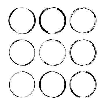 Set of black round grunge frames. Oval empty  borders. Vector illustration. Stock Illustration