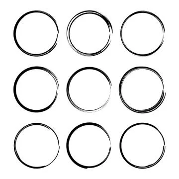 Set of black round grunge frames. Oval empty  borders. Element for Graphic De Stock-Illustration