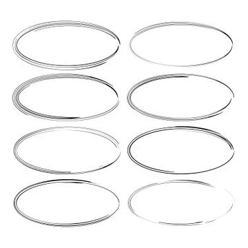 Set of black round grunge frames. Oval empty  borders. Vector illustration. Stock Illustration