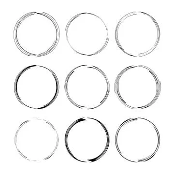 Set of black round grunge frames.  Collection of borders. Vector illustration Illustrazione stock