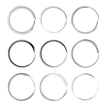 Set of black round grunge frames.  Vector illustration. Stock Illustration