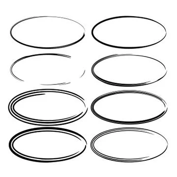 Set of black round grunge frames. Oval empty borders. Vector illustration. Stock Illustration