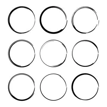 Set of black round grunge frames. Oval empty  borders. Vector illustration. Stock Illustration