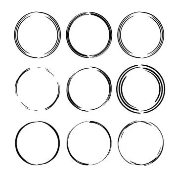 Set of black round grunge frames. Oval empty  borders. Vector illustration. Stock Illustration