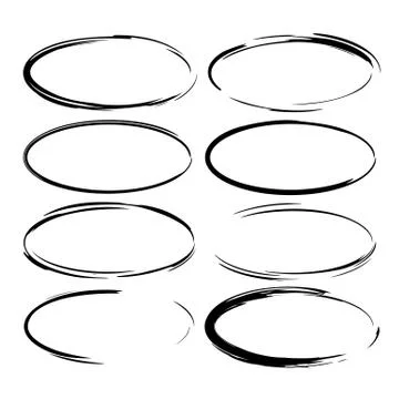 Set of black round grunge frames. Oval empty  borders. Vector illustration. Stock Illustration