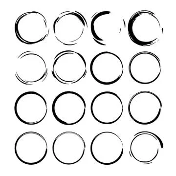 Set of black round grunge frames. Circular empty  borders. Vector illustratio Stock Illustration