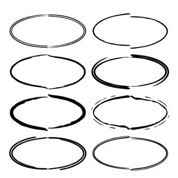 Set of black round grunge frames. Oval empty  borders. Vector illustration. Stock Illustration