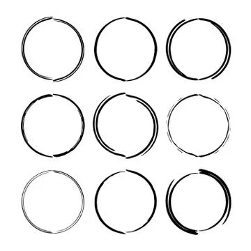 Set of black round grunge frames. Oval empty  borders. Vector illustration. Illustrazione stock