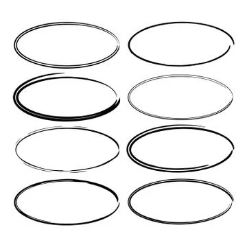 Set of black round grunge frames. Oval empty  borders. Vector illustration. Stock Illustration