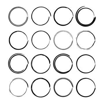 Set of black round grunge frames. Oval empty  borders. Vector illustration. Illustrazione stock