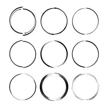 Set of black round grunge frames. Oval empty  borders. Vector illustration. Stock Illustration