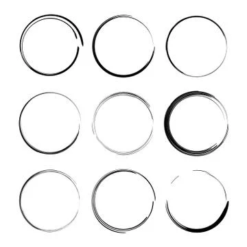 Set of black round grunge frames. Circular empty  borders. Vector illustratio Illustrazione stock