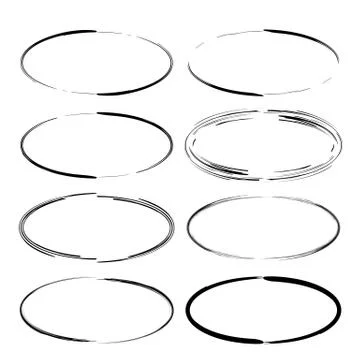 Set of black round grunge frames. Oval empty  borders. Vector illustration. Illustrazione stock