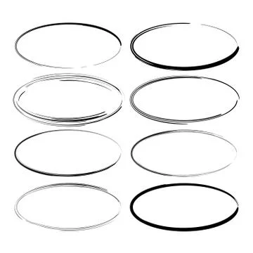 Set of black round grunge frames. Oval empty  borders. Vector illustration. Stock Illustration