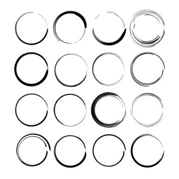 Set of black round grunge frames. Oval empty  borders. Vector illustration. Stock Illustration