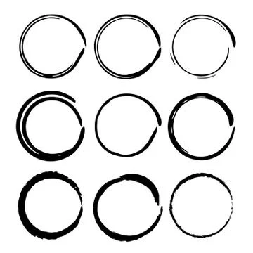 Set of black round grunge frames. Creative circle borders. Vector illustratio Stock Illustration