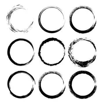 Set of black round grunge frames. Vector illustration. Stock Illustration
