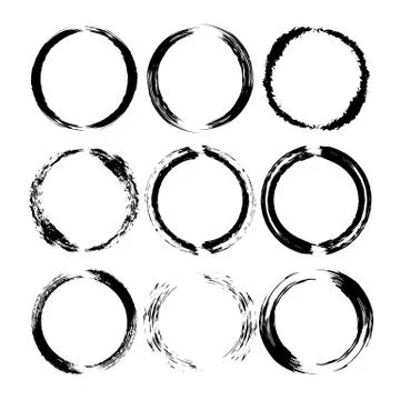 Set of black round grunge frames. Vector illustration. Stock Illustration