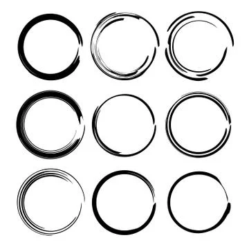 Set of black round grunge frames. Circle borders. Vector illustration. Stock Illustration