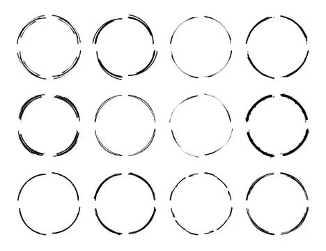 Set of black round grunge frames. Geometric empty borders collection. Vector  イラスト素材