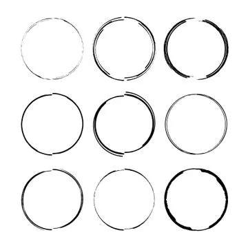 Set of black round grunge frames. Geometric empty borders collection. Vector  Illustrazione stock