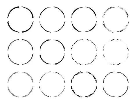 Set of black round grunge frames. Geometric empty borders collection. Vector  Illustrazione stock