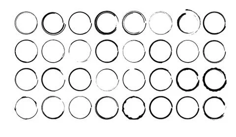 Set of black round grunge frames. Geometric empty borders collection. Vector  Stock Illustration