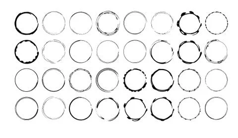 Set of black round grunge frames. Geometric empty borders collection. Vector  Stockillustratie
