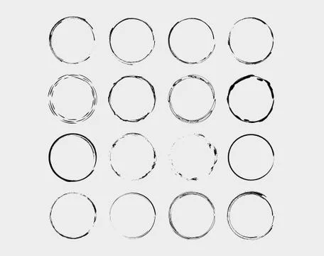 Set of black round grunge frames. Geometric empty borders collection. Vector  Stock Illustration