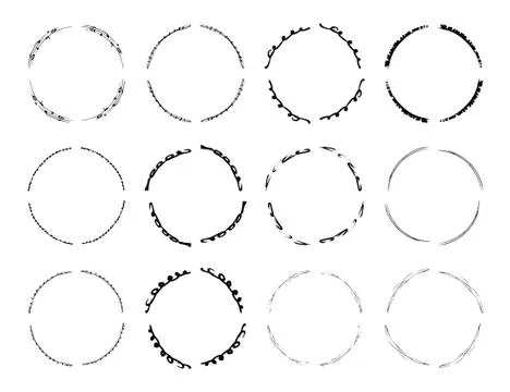Set of black round grunge frames. Geometric empty borders collection. Vector  Illustrazione stock