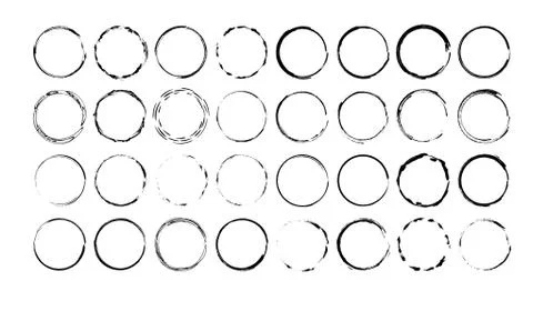 Set of black round grunge frames. Geometric empty borders collection. Vector  Illustrazione stock
