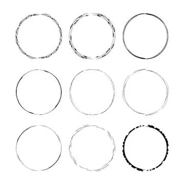 Set of black round grunge frames. Geometric empty borders collection. Vector  Stock Illustration