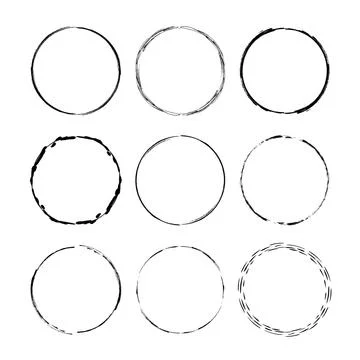Set of black round grunge frames. Geometric empty borders collection. Vector  Stock Illustration