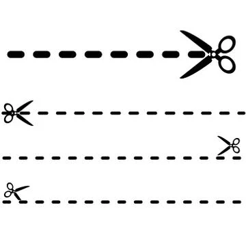 Set of Black Scissors with Cut Lines Vector Isolated Stock Illustration