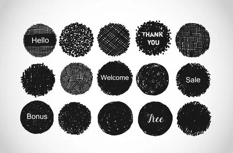 Set of black scribble circles with place for your text. Vector doodle logo Illustrazione stock