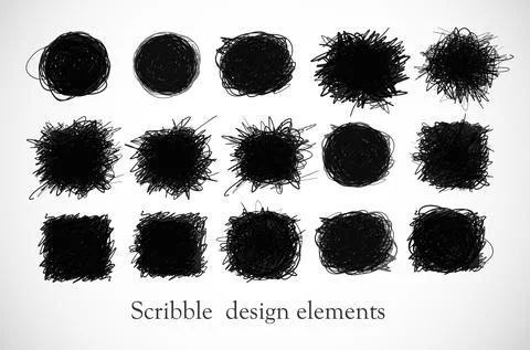 Set of black scribble elements with place for your text on white background. Illustrazione stock