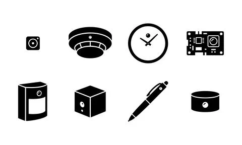 Set of black security camera surveillance devices and gadgets Stock Illustration