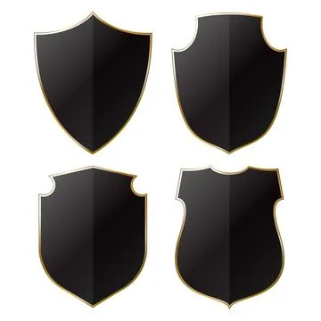 Set of black shields with gold border design Illustrazione stock