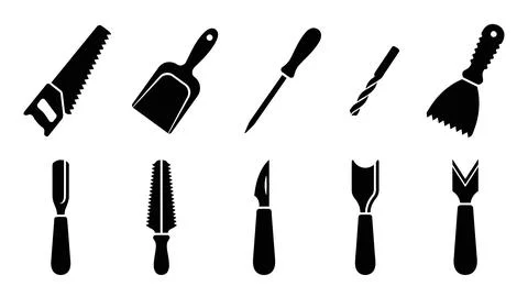 Set of black silhouette carving instruments for pumpkin design projects dur.. Stock Illustration